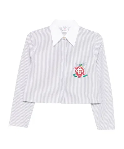 CASABLANCA CASABLANCA PINSTRIPE EMBROIDERED CROPPED SHIRT