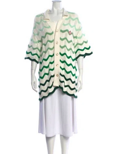 Pre-owned Casablanca Striped Open Front Sweater In White