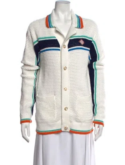 Pre-owned Casablanca Striped Open Front Sweater In White