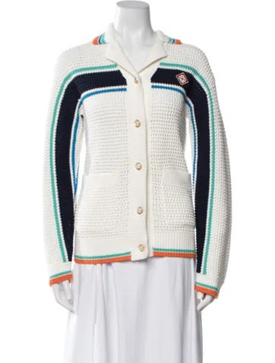 Pre-owned Casablanca Striped Open Front Sweater In White