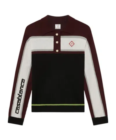 Casablanca Striped Oversized Long Sleeved Polo Shirt In Multi