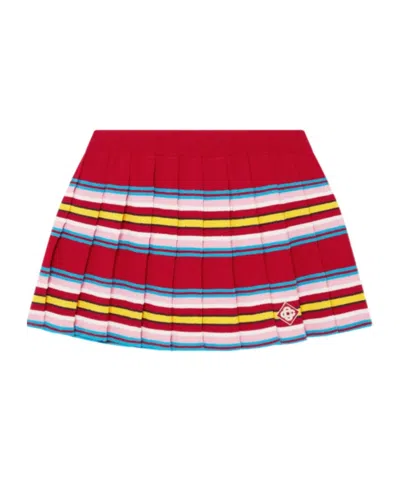 Casablanca Striped Pleated Skirt In Red