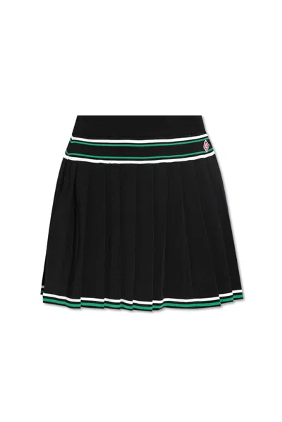 Casablanca Striped Pleated Skirt In Black