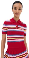 Casablanca Striped Cropped Polo With Ribbed Hem In Multi Dark Red