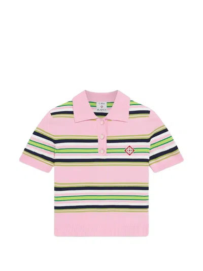 Casablanca Striped Polo Shirt In Pink