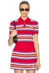 Casablanca Striped Cropped Polo With Ribbed Hem In Multi Dark Red