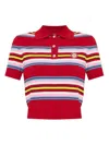 Casablanca Striped Cropped Polo With Ribbed Hem In Red