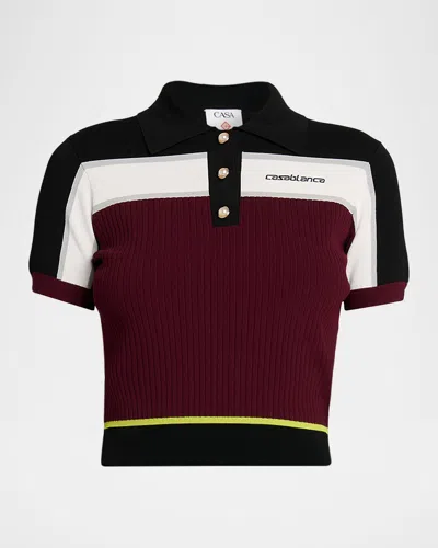 Casablanca Striped Rib Knit Polo Shirt In Animal Print