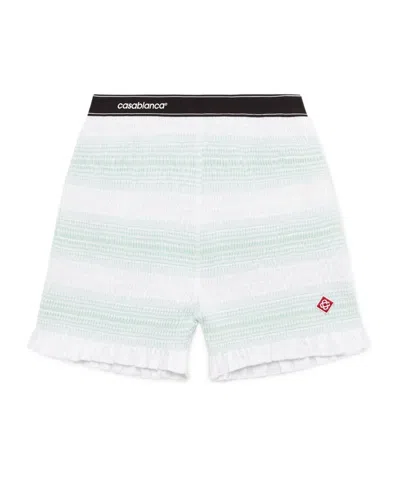 Casablanca Striped Pattern Elastic Waist Ruffle Hem Shorts In White