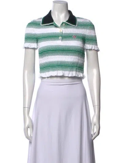 Pre-owned Casablanca Striped Short Sleeve Polo In Green