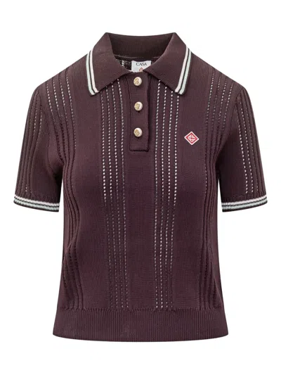Casablanca Short-sleeved Polo Shirt In Cotton Knit In Brown