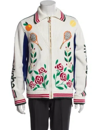 Pre-owned Casablanca Striped Varsity Jacket In White