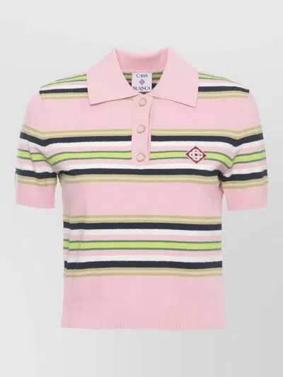 Casablanca Striped Viscose Polo Shirt Short Sleeves In Pink