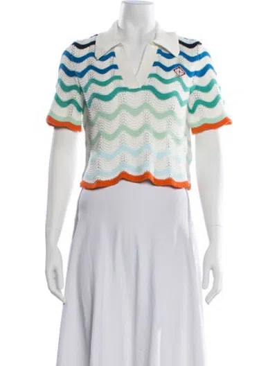 Pre-owned Casablanca Striped V-neck Polo W/ Tags In Neutrals