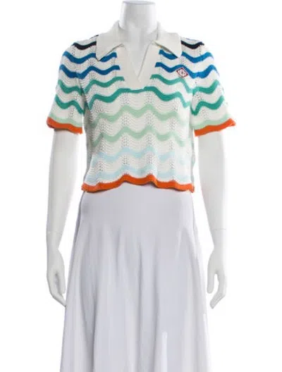 Pre-owned Casablanca Striped V-neck Polo W/ Tags In Neutrals