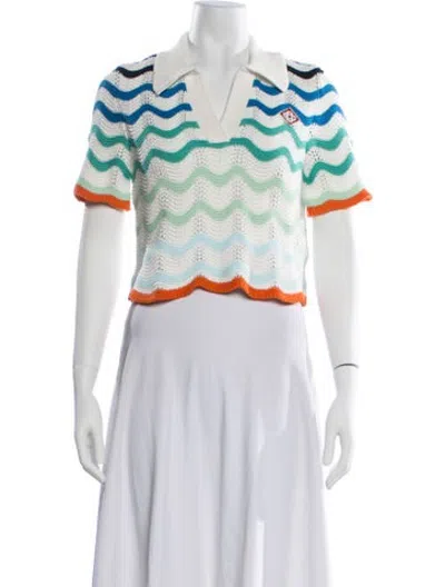 Pre-owned Casablanca Striped V-neck Polo W/ Tags In Neutrals