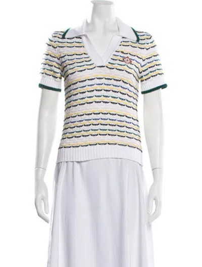 Pre-owned Casablanca Striped V-neck Polo W/ Tags In White