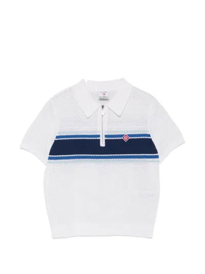 Casablanca Striped Zip Polo Shirt In White