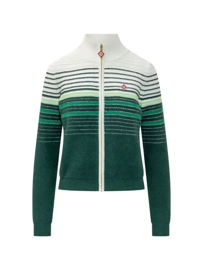 Casablanca Striped Zip-up Cardigan In Green
