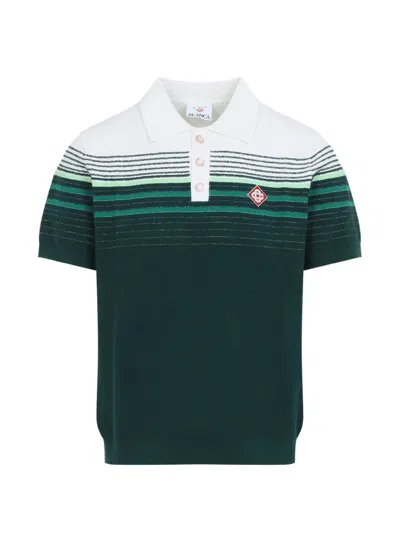 Casablanca White Green Short-sleeve Boucle Stripe Knitted Polo