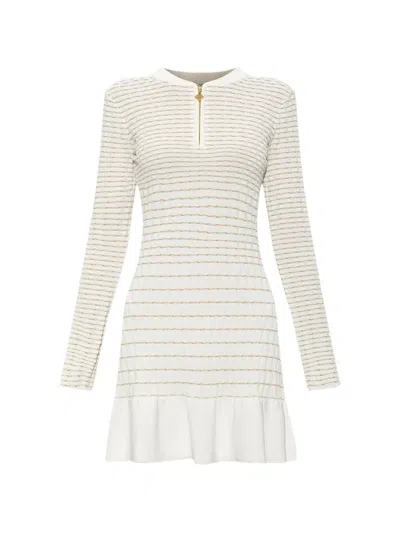 Casablanca Striped-pattern Ruffled Mini Dress In White