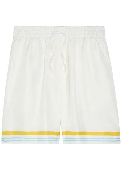 Casablanca Striped-trim Silk-twill Shorts In White