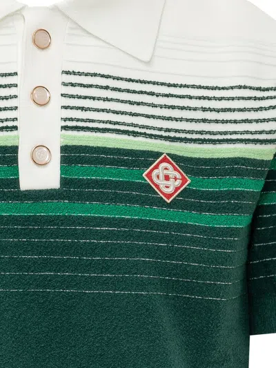 Casablanca Stripe-enhanced Polo Shirt In White/green