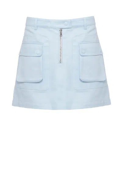 Casablanca Structured Light Blue Cotton Mini Skirt With Flap Pockets