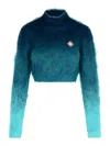 Casablanca Navy Mohair Blend Turtleneck Sweater In Dark Blue