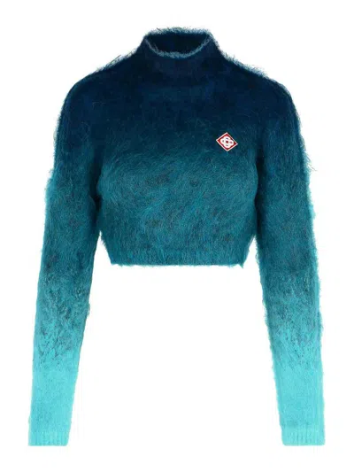 Casablanca Navy Mohair Blend Turtleneck Sweater In Multi