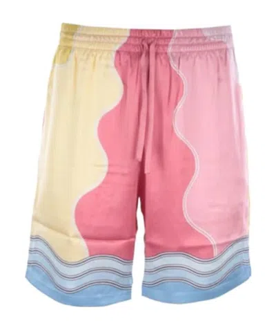 Casablanca Soleil Levant Silk Shorts In Multi