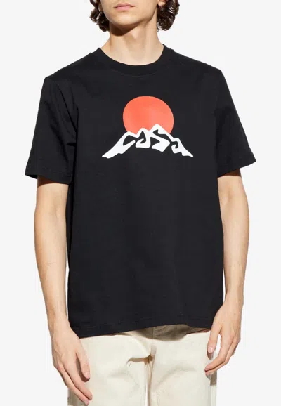 Casablanca Sunset Valley Crewneck T-shirt In Black