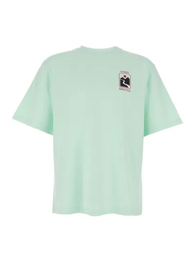 CASABLANCA CASABLANCA MEN GREEN T-SHIRT WITH CREWNECK AND LOGO ON THE FRONT AND MAXI LOGO ON THE BACK IN COTTON