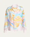 Casablanca Surf Print Long-sleeve Silk Blouse In Psychedelic Nir