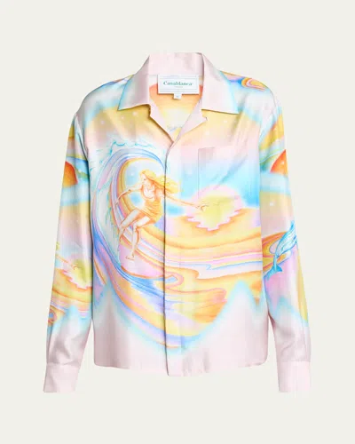 Casablanca Surf Print Long-sleeve Silk Blouse In Psychedelic Nir