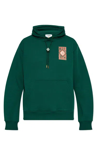 Casablanca Mens Gothic Stacked Logo Gothic Stacked Relaxed Cotton-jersey Hoody In Green