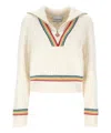 Casablanca Stripe Column Stitch Wool Sweater In White