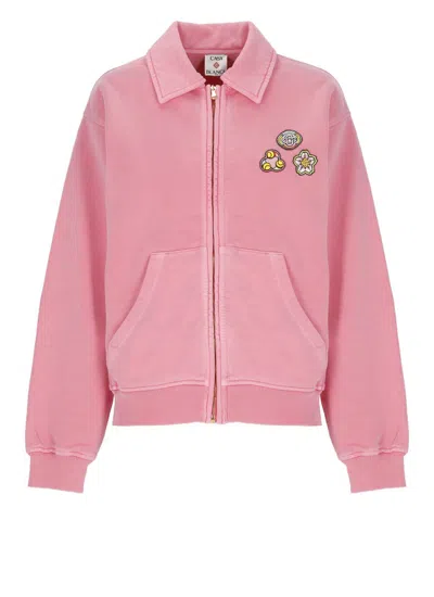 Casablanca Cotton Sweatshirt Featuring Embroidered Patches In Pink