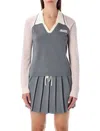 Casablanca Color-block Merino Polo Shirt With Classic Collar And Logo Patch In Gray