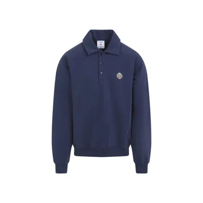 Casablanca Ribbed Neckline Sweatshirt With Cuffs And Hem In Blue