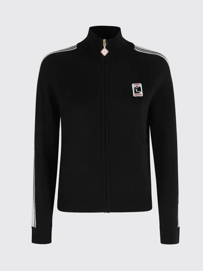 Casablanca Wool Cardigan With High Collar And Stripes In Black