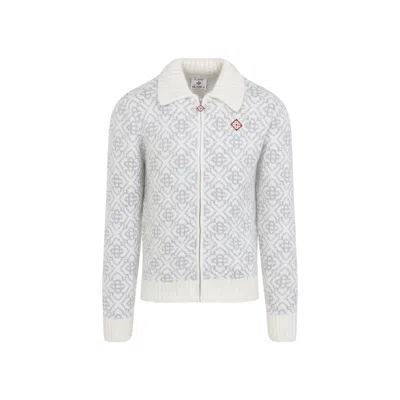 Casablanca Silver Monogram Zip Up Sweatshirt Men In Neutral