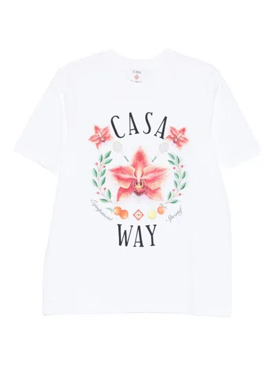 Casablanca Casa Way Orchid Organic Cotton T Shirt In White