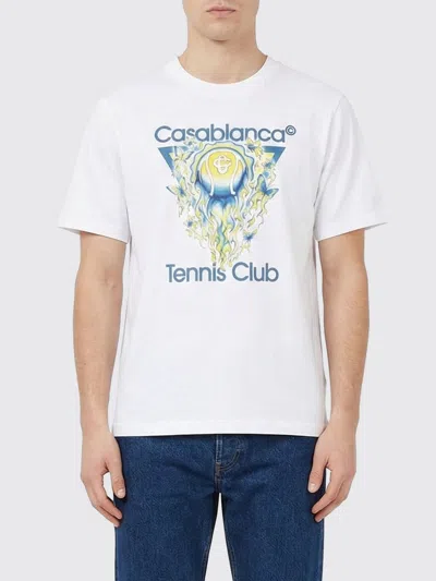 Casablanca Men White Crewneck T-shirt With Logo Print On The Front In Cotton Man