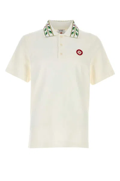 Casablanca Polo Shirt With Short Sleeves And Embroidered Collar In White