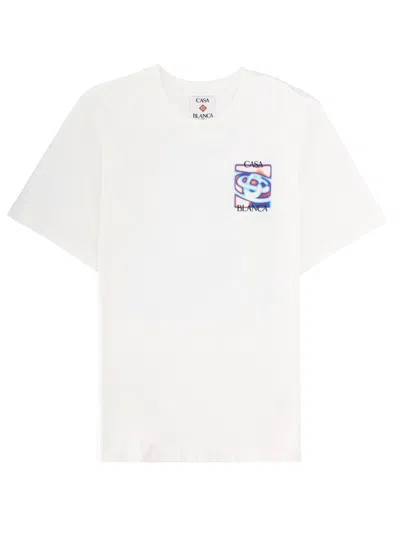 Casablanca Men White Crewneck T-shirt With Logo Detail On The Front And Maxi Logo On The Rear In Cot