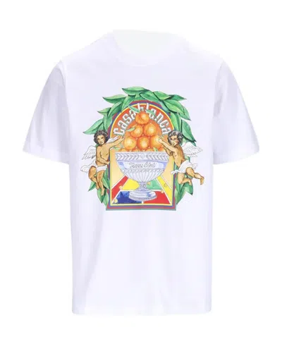 Casablanca T-shirt With Round Neck And Short Sleeves In White