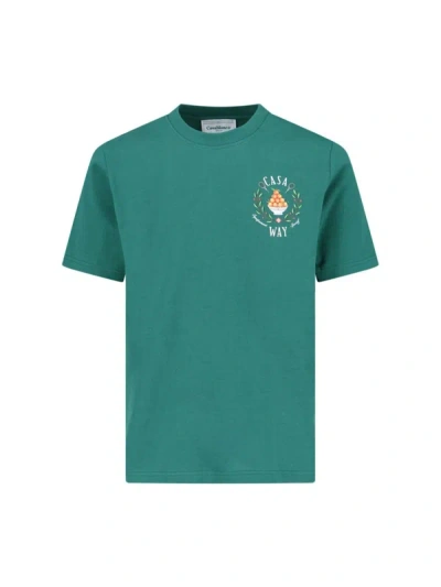 Casablanca T-shirt Ricamo In Green