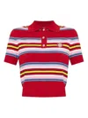 Casablanca Striped Cropped Polo With Ribbed Hem In Multicolour