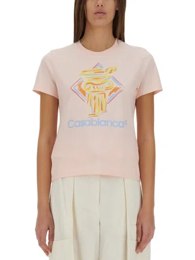 Casablanca Tailored Fit T-shirt In Soft Organic Cotton In Pink